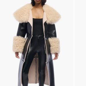 Azalea Wang Fluffy Trench Coat Black Faux Fur Coat